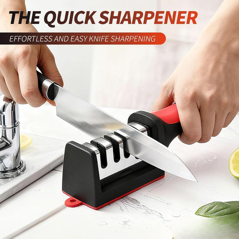 3-Stage Manual Knife Sharpener with Non-Slip Base & Ergonomic Handle | Restore Dull Knives in Seconds | Coarse, Sharpen & Polish Slots for Kitchen Knives