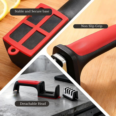 3-Stage Manual Knife Sharpener with Non-Slip Base & Ergonomic Handle | Restore Dull Knives in Seconds | Coarse, Sharpen & Polish Slots for Kitchen Knives