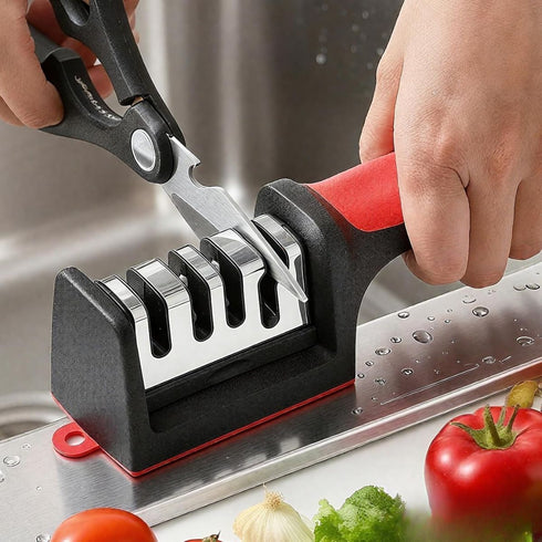 3-Stage Manual Knife Sharpener with Non-Slip Base & Ergonomic Handle | Restore Dull Knives in Seconds | Coarse, Sharpen & Polish Slots for Kitchen Knives