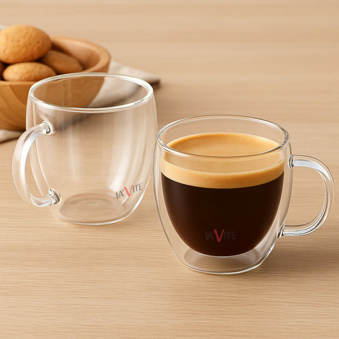 250ml Double-Walled Borosilicate Glass Cups | Transparent Insulated Coffee Mugs for Hot & Cold Beverages (Set of 2)
