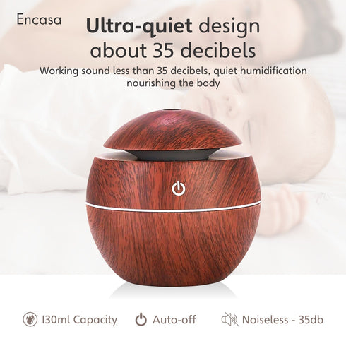 Flixx Wooden Aroma Diffuser & Cool Mist Humidifier | 130ml Capacity | USB Operated | Ultra-Quiet | Ambient Night Light | Ideal for Home & Office