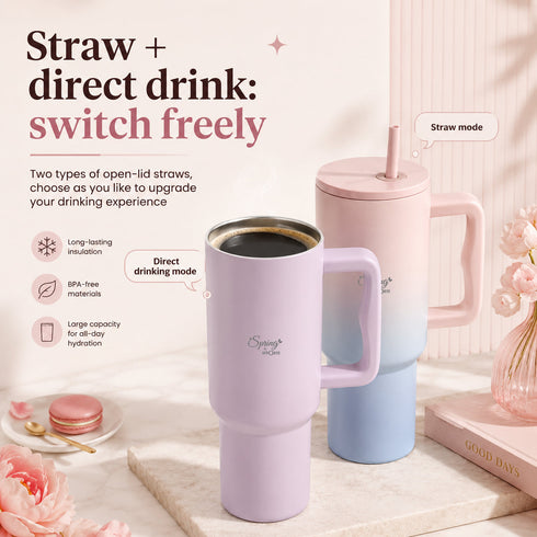 Spring by LA’ FORTE 1200ml Insulated Tumbler with Handle, Lid & Straws