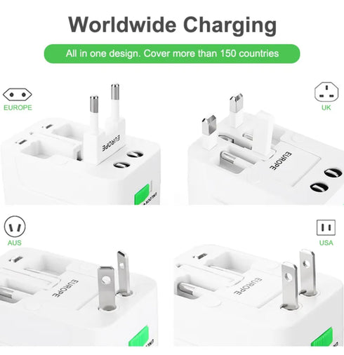 Flixx Universal Travel Adapter with Dual USB Ports | Worldwide Compatibility & Surge Protection