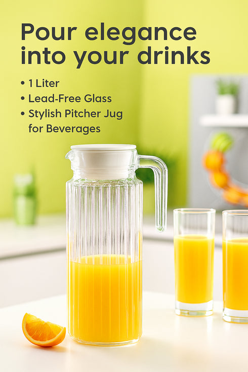 LA’ FORTE Premium Glass Water Jug with Lid | Lead-Free Borosilicate Glass Pitcher for Hot & Cold Beverages | Available in 3 Elegant Designs (1 L / 1.3 L)