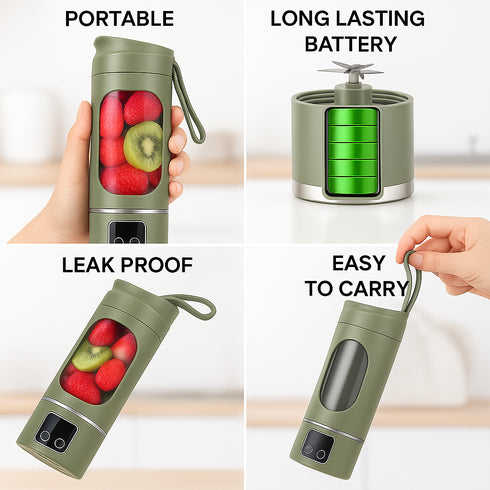 Portable USB Juicer Blender – 450ml, 1500mAh Rechargeable Battery, 18000 RPM, BPA-Free, 3 Programs, Stainless Steel Blades – Smoothies, Juices, Protein Shakes