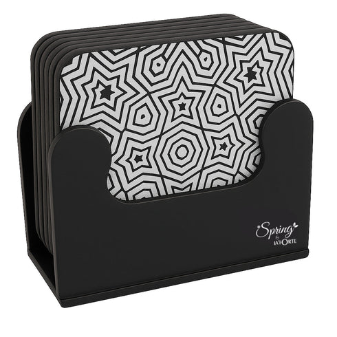 6-Piece Premium Abstract Design Wooden Coaster Set with EPE Anti-Slip Base & Storage Stand | 3.5” Square | Water Resistant