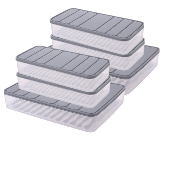 6 Pcs Airtight Food Storage Container Set – 2 Large + 4 Small | BPA-Free, Food Grade, Premium Quality | Vegetable, Fruit & Kitchen Storage Boxes with Grey Lids