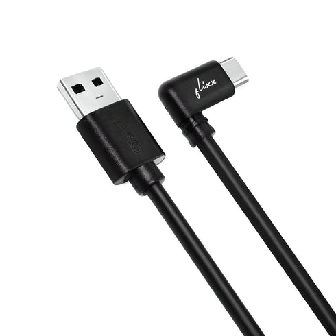 Flixx USB-A to USB-C Cable with L-Shaped Connector, 1 Meter, 45W Super Fast Charging, 3A High-Speed Data & Power Transfer