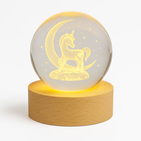 FLIXX 3D Crystal Ball Night Lamp | Warm LED Glow | USB Powered | Engraved K9 Crystal with Wooden Base | Romantic Gift for Bedroom, Home Décor, Anniversary & Gifting