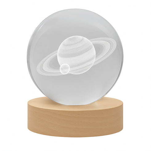 FLIXX 3D Crystal Ball Night Lamp | Warm LED Glow | USB Powered | Engraved K9 Crystal with Wooden Base | Romantic Gift for Bedroom, Home Décor, Anniversary & Gifting