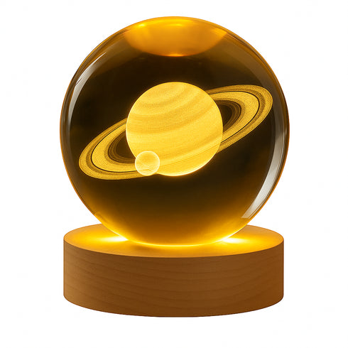 FLIXX 3D Crystal Ball Night Lamp | Warm LED Glow | USB Powered | Engraved K9 Crystal with Wooden Base | Romantic Gift for Bedroom, Home Décor, Anniversary & Gifting