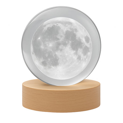 FLIXX 3D Crystal Ball Night Lamp | Warm LED Glow | USB Powered | Engraved K9 Crystal with Wooden Base | Romantic Gift for Bedroom, Home Décor, Anniversary & Gifting