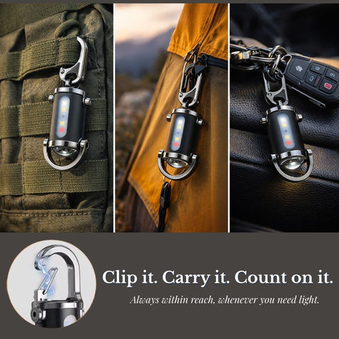 Flixx 3-in-1 Emergency Keychain Flashlight with Power Bank | USB Rechargeable | Metal Carabiner Clip | 400 mAh Battery | Compact Portable LED Light for Travel, Camping & Power Cuts