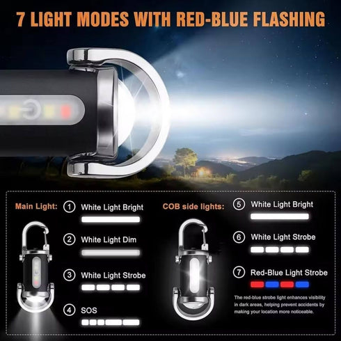 Flixx 3-in-1 Emergency Keychain Flashlight with Power Bank | USB Rechargeable | Metal Carabiner Clip | 400 mAh Battery | Compact Portable LED Light for Travel, Camping & Power Cuts