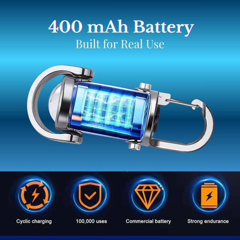 Flixx 3-in-1 Emergency Keychain Flashlight with Power Bank | USB Rechargeable | Metal Carabiner Clip | 400 mAh Battery | Compact Portable LED Light for Travel, Camping & Power Cuts