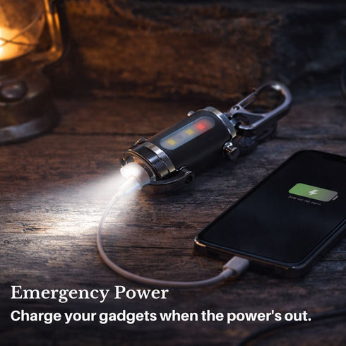 Flixx 3-in-1 Emergency Keychain Flashlight with Power Bank | USB Rechargeable | Metal Carabiner Clip | 400 mAh Battery | Compact Portable LED Light for Travel, Camping & Power Cuts