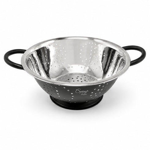 Spring by LA’ FORTE 2-in-1 Stainless Steel Bowl with Black Colander Set, 23.5 cm | Fruit & Vegetable Washer, Pasta/Noodle Strainer, Rice & Dal Rinse Bowl, Kitchen Prep & Drain Set