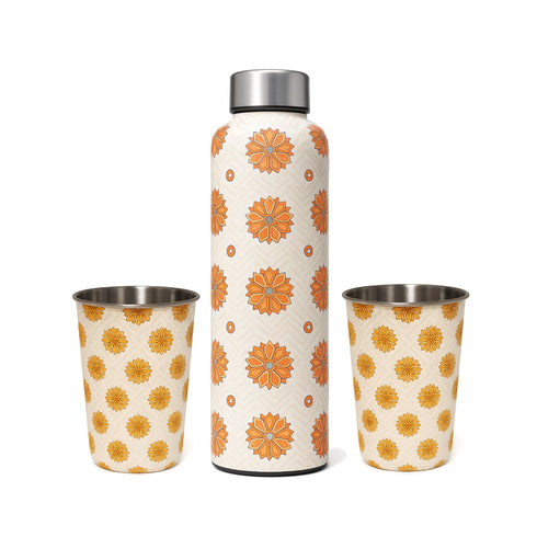 LA' FORTE Premium Stainless Steel Bottle & 02 Tumbler Set ( Water Bottle X 1000 ml ; 02 Glasses X 250 ml each)
