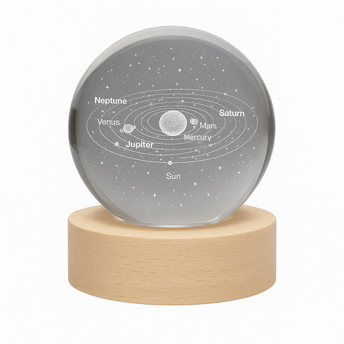 FLIXX 3D Crystal Ball Night Lamp | Warm LED Glow | USB Powered | Engraved K9 Crystal with Wooden Base | Romantic Gift for Bedroom, Home Décor, Anniversary & Gifting