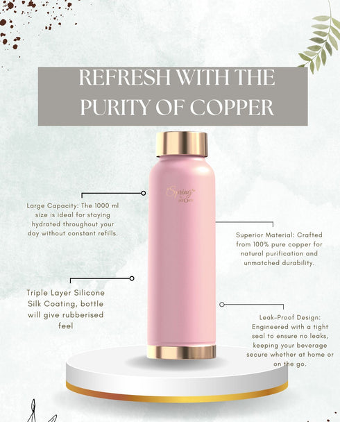 LA'FORTE Copper Water Bottle, Pure, 1000 ml (Apricot)