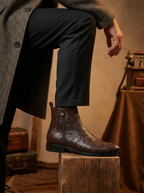 Zuuvo Regal Edge Chelsea Boot | Premium Leather Slip-On Ankle | Formal & Party Wear Boots For Men
