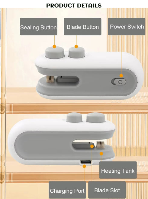 2-in-1 Rechargeable Bag Sealer and Cutter | Portable Heat Sealer for Plastic Bags (Random Color will be supplied)