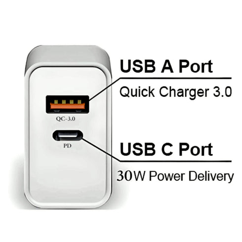 Flixx 30W QCPD 3.0 Dual Port Wall Charger for Ultra Fast Charging