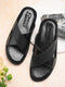 Men Strider Luxe Leather Slippers Daily Casual Wear Cross Straps Airmix Sole Sandals Casual Sandal