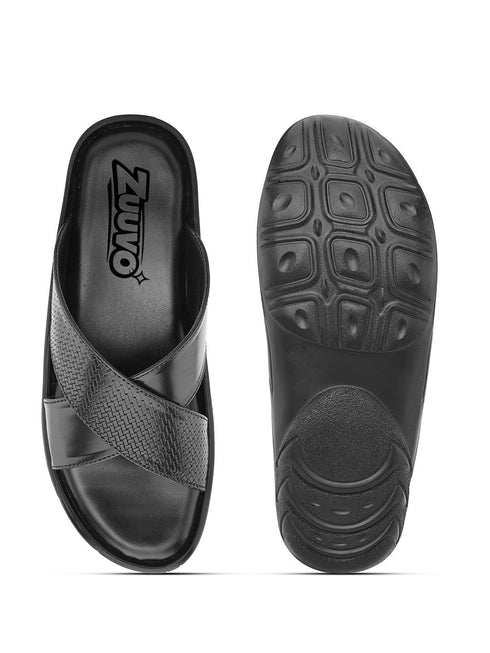 Men Strider Luxe Leather Slippers Daily Casual Wear Cross Straps Airmix Sole Sandals Casual Sandal