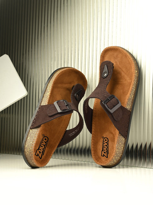Zuuvo Men Y-Cork Fusion Leather Slipper's | Daily Casual Wear | Cork Sole Sandals for Men Flats Sandal