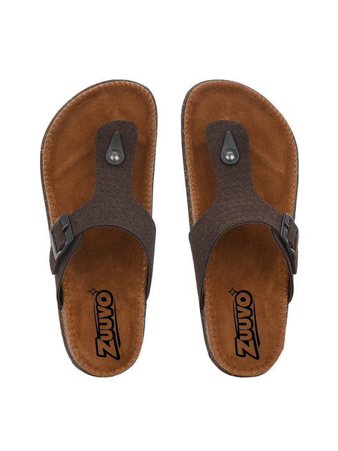 Zuuvo Men Y-Cork Fusion Leather Slipper's | Daily Casual Wear | Cork Sole Sandals for Men Flats Sandal