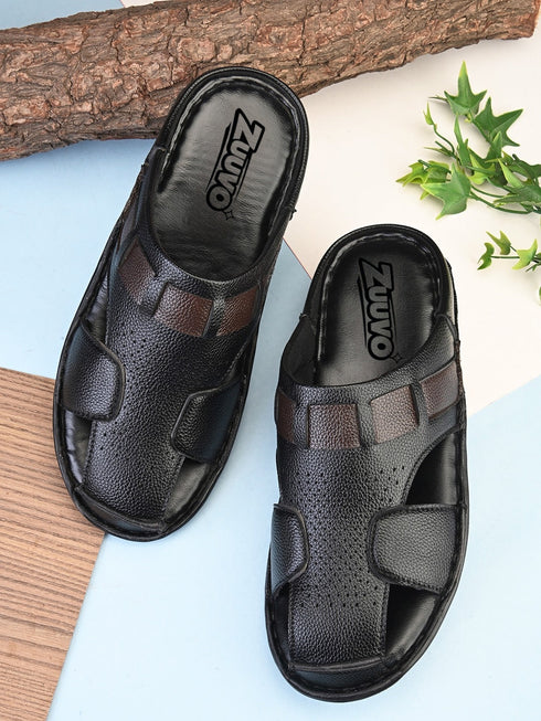 Zuuvo Step Leather Casual Clog Slipper Sandals for Men's | Breathable Mesh Sandal with Soft Sole | Casual Look for Men's | 2 Color option