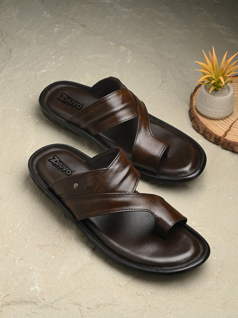 Zuuvo Men ComfortCrest Leather Slipper's | Daily Casual Wear | Airmix Sole Sandal
