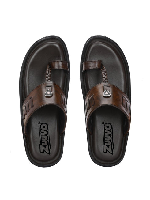 Zuuvo Men SoftStride Kolhapuri Leather Slipper's | Daily Casual wear | Airmix Sole Sandals Sandal