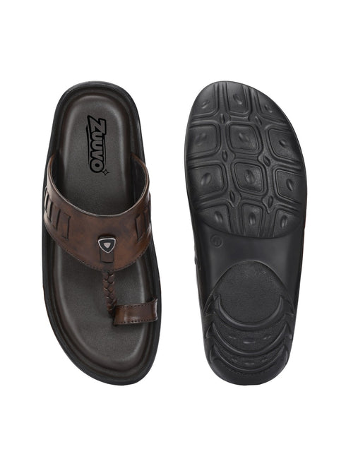 Zuuvo Men SoftStride Kolhapuri Leather Slipper's | Daily Casual wear | Airmix Sole Sandals Sandal