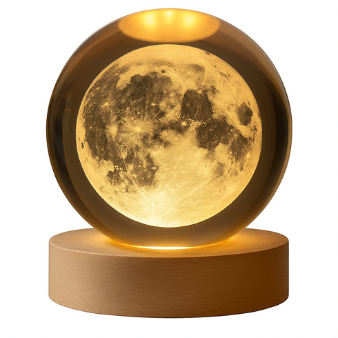 FLIXX 3D Crystal Ball Night Lamp | Warm LED Glow | USB Powered | Engraved K9 Crystal with Wooden Base | Romantic Gift for Bedroom, Home Décor, Anniversary & Gifting
