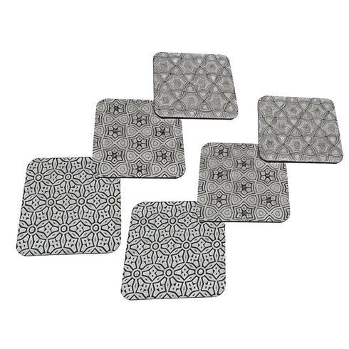 6-Piece Premium Abstract Design Wooden Coaster Set with EPE Anti-Slip Base & Storage Stand | 3.5” Square | Water Resistant