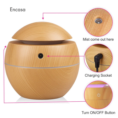 Flixx Wooden Aroma Diffuser & Cool Mist Humidifier | 130ml Capacity | USB Operated | Ultra-Quiet | Ambient Night Light | Ideal for Home & Office