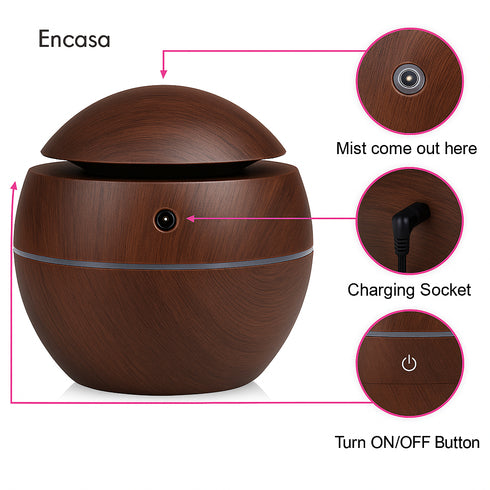 Flixx Wooden Aroma Diffuser & Cool Mist Humidifier | 130ml Capacity | USB Operated | Ultra-Quiet | Ambient Night Light | Ideal for Home & Office