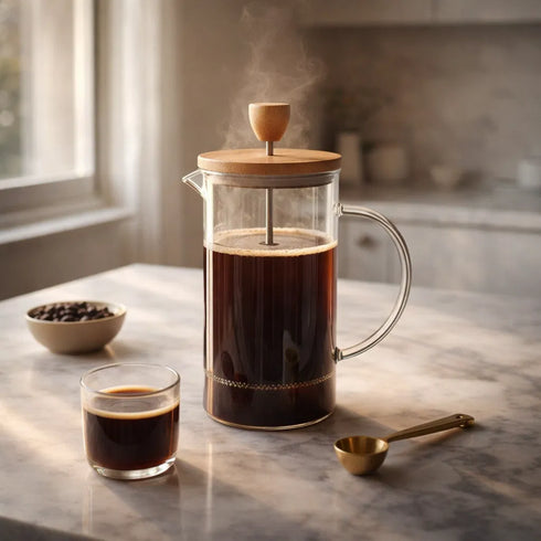 Premium French Press Coffee Maker 600 ml | Borosilicate Glass Coffee & Tea Maker with Bamboo Lid | Stainless Steel Filter | Manual Coffee Brewer for Hot & Cold Brew