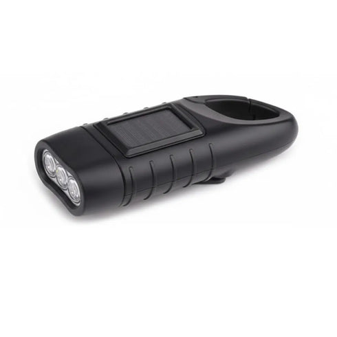 Solar + Hand Crank Emergency Flashlight with Powerbank | USB Rechargeable Mini Survival Torch with Carabiner