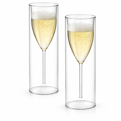 Premium Double-Wall Floating Champagne Glass Set of 2 Elegant Flutes