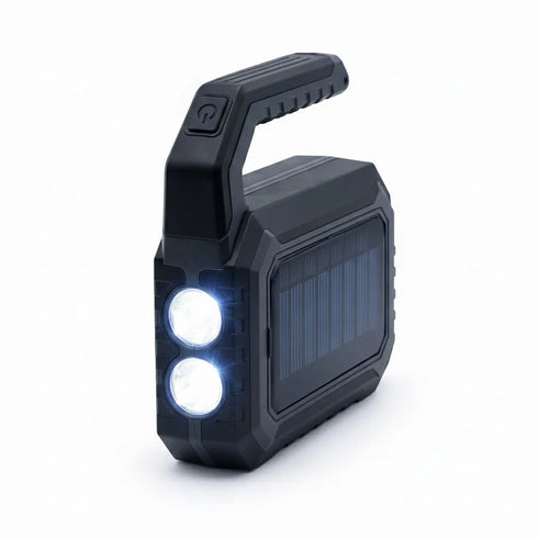FLIXX Solar Rechargeable Emergency Light with Mobile Charging Power Bank | USB-C Fast Charging | Multi-Mode White/Red/Blue Warning Light | IP65 Water Resistant Portable Backup Lamp