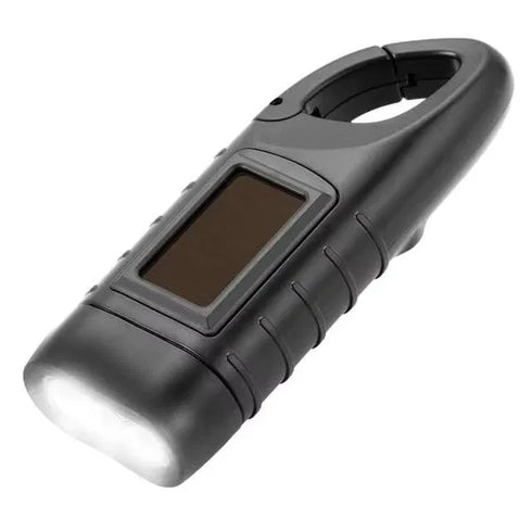 Solar + Hand Crank Emergency Flashlight with Powerbank | USB Rechargeable Mini Survival Torch with Carabiner