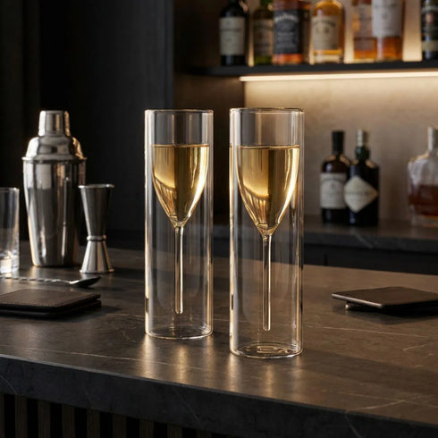 Premium Double-Wall Floating Champagne Glass Set of 2 Elegant Flutes