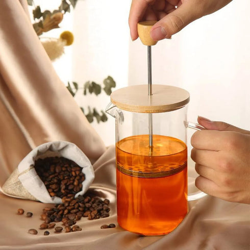 Premium French Press Coffee Maker 600 ml | Borosilicate Glass Coffee & Tea Maker with Bamboo Lid | Stainless Steel Filter | Manual Coffee Brewer for Hot & Cold Brew