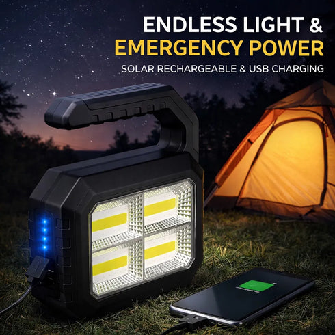 FLIXX Solar Rechargeable Emergency Light with Mobile Charging Power Bank | USB-C Fast Charging | Multi-Mode White/Red/Blue Warning Light | IP65 Water Resistant Portable Backup Lamp